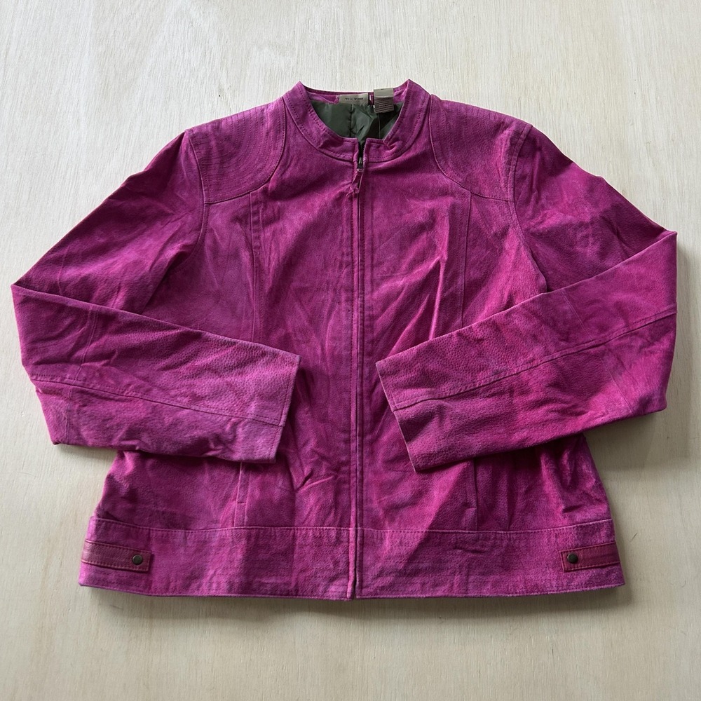 RuffHewn Jacket Womens XL Pink Suede Full Zip Collared Lined Short Washable